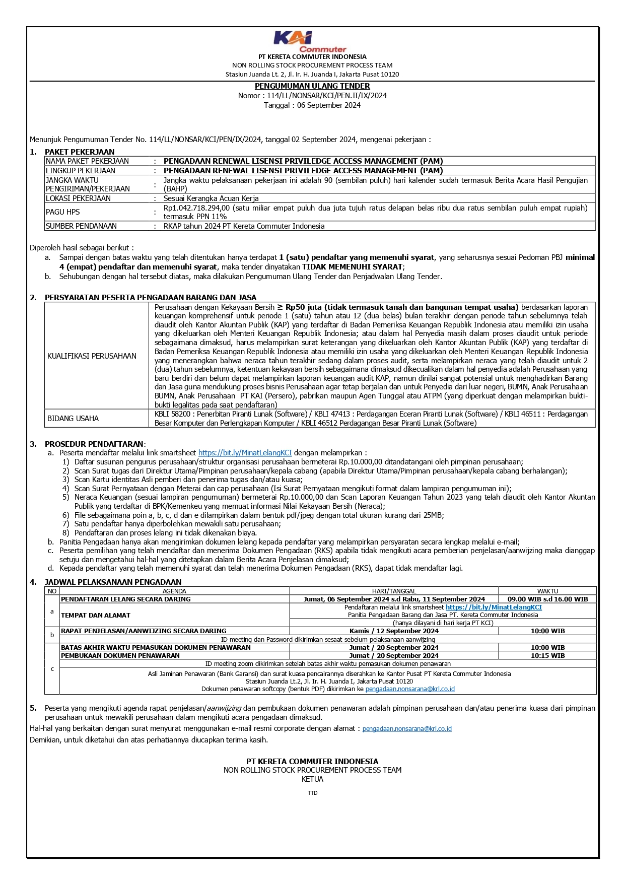3 pengumuman ulang 114 pengadaan renewal lisensi priviledge access management pam page 0001